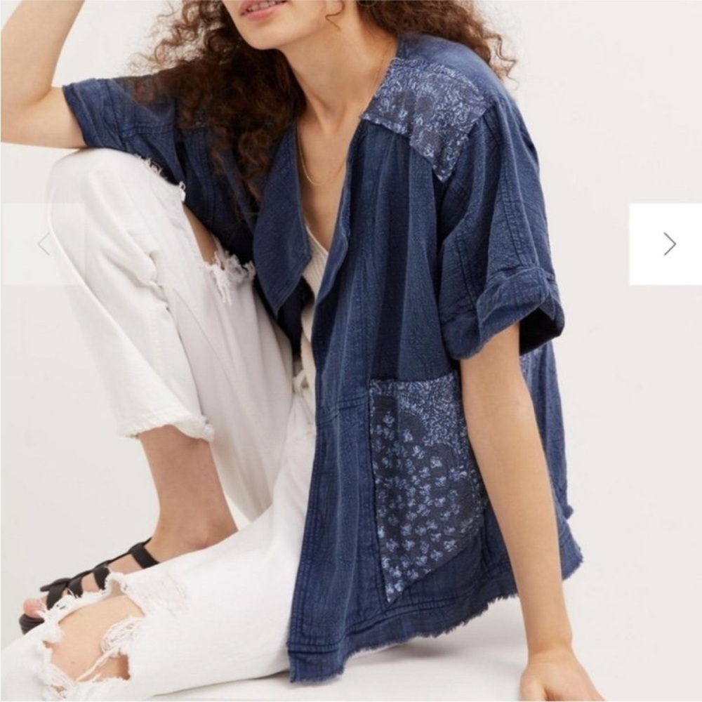 Anthropologie Pilcro Denim Kimono Jacket Open Front Drapey Boho oversized - Picture 11 of 11